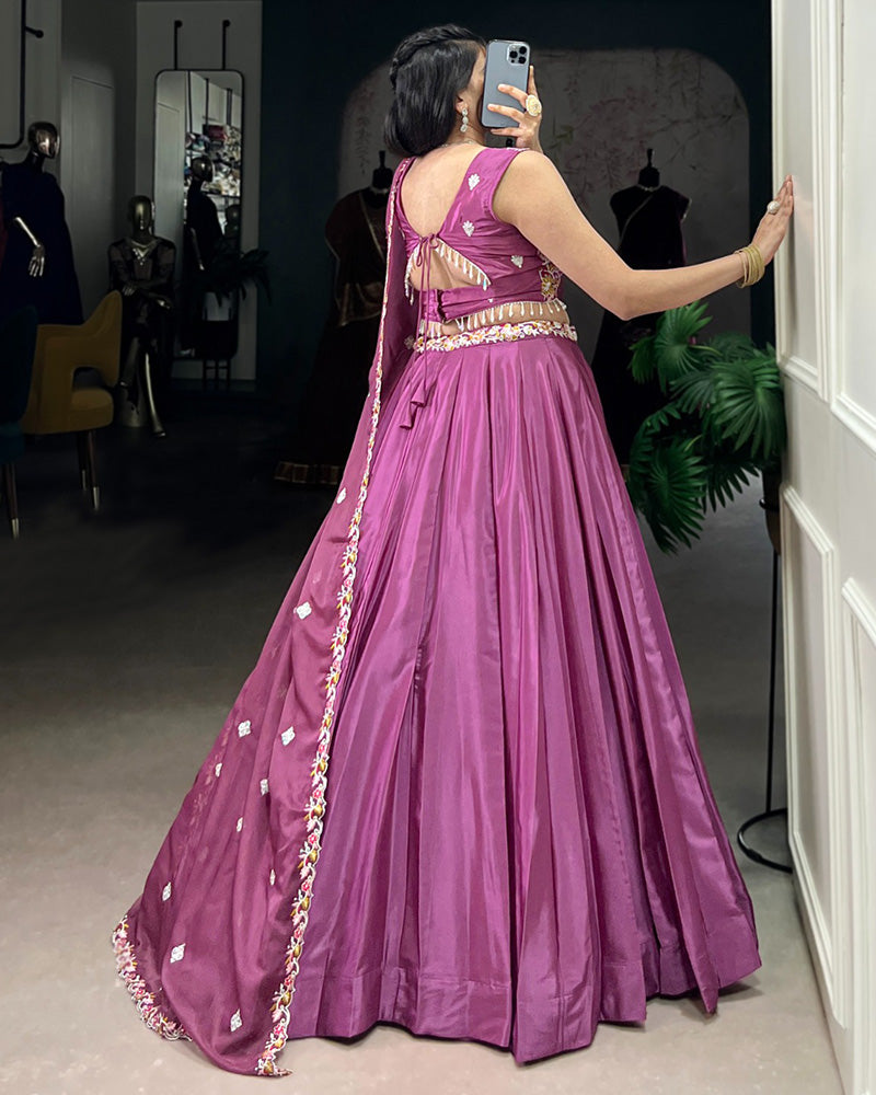 Mauve Pink Color Silk Crape Lehenga Choli
