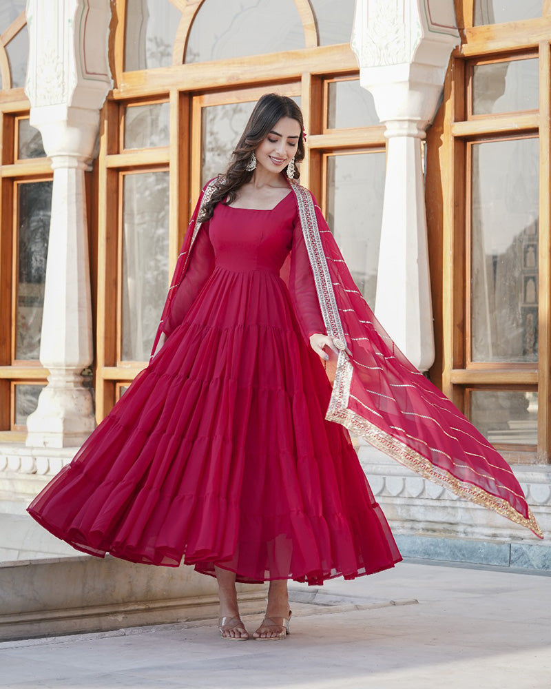 Rani Pink Color Five layer Georgette Anarkali Gown With Dupatta