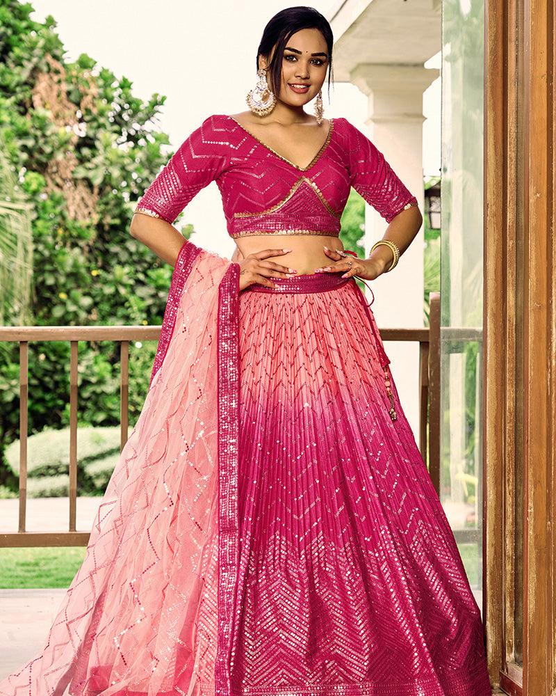 Pink Color Chinon Embroidered Lehenga Choli