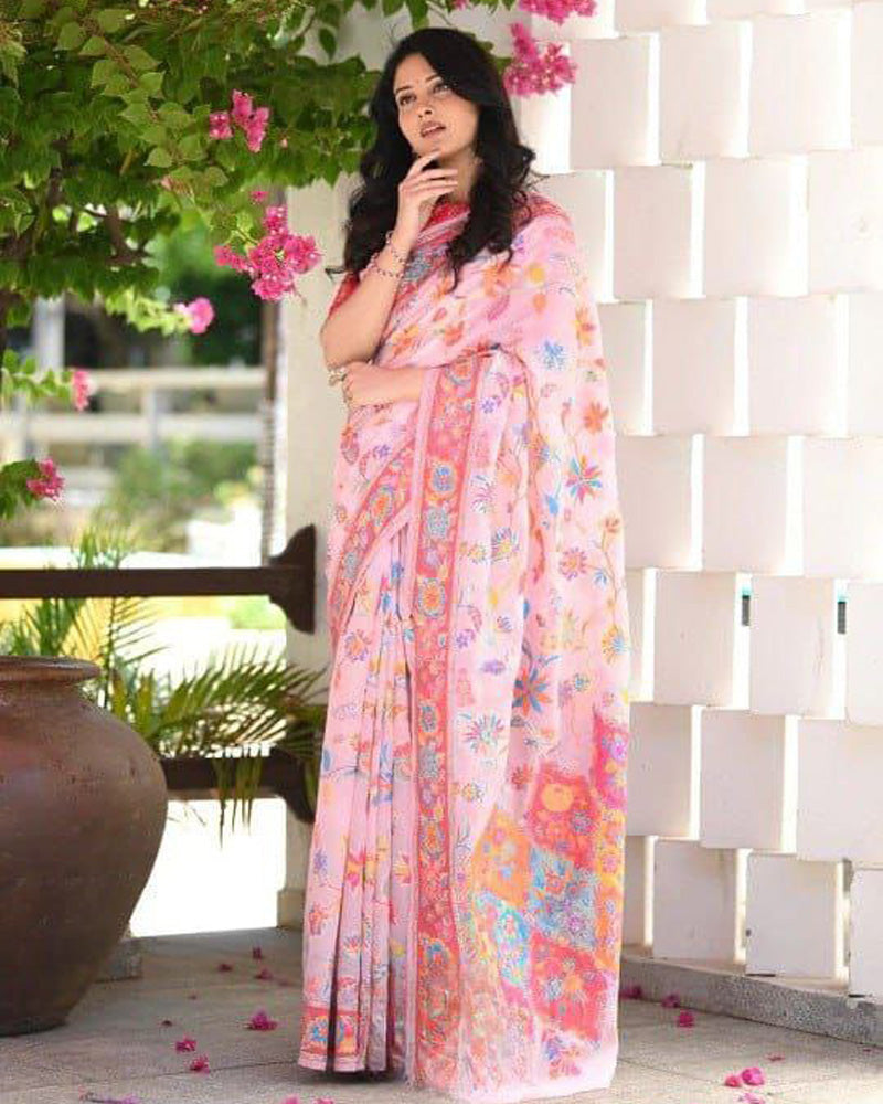 Baby Pink Colour Banarsi Soft Silk Saree
