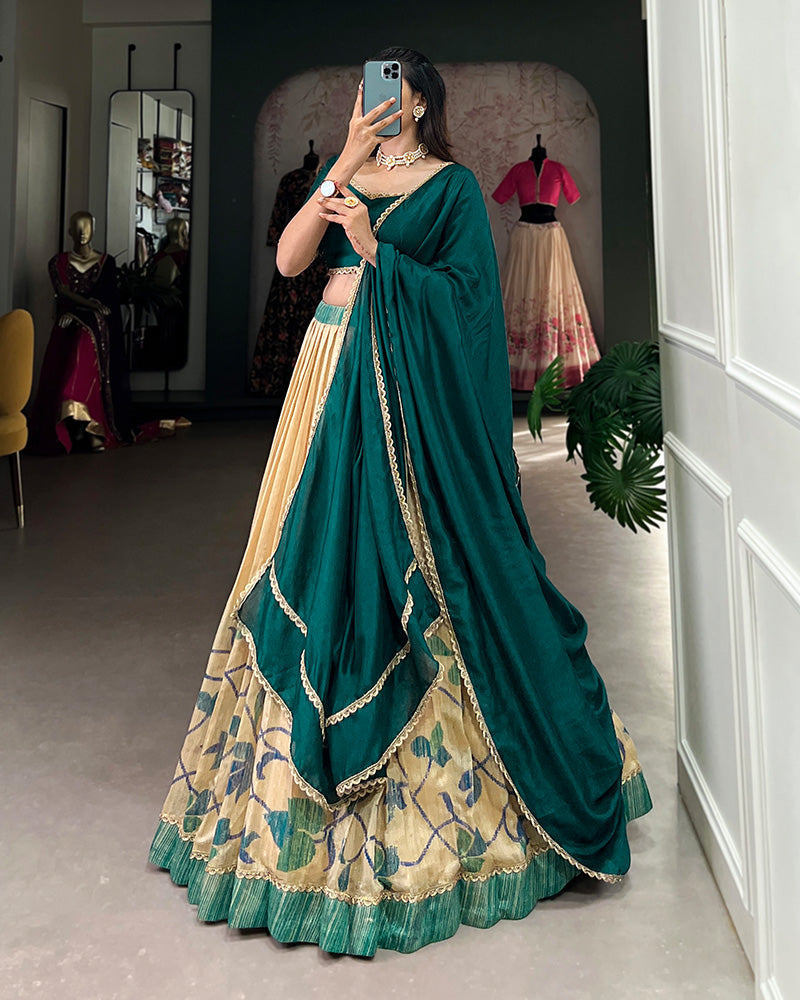 Teal Green Color Green Silk Printed Lehenga Choli