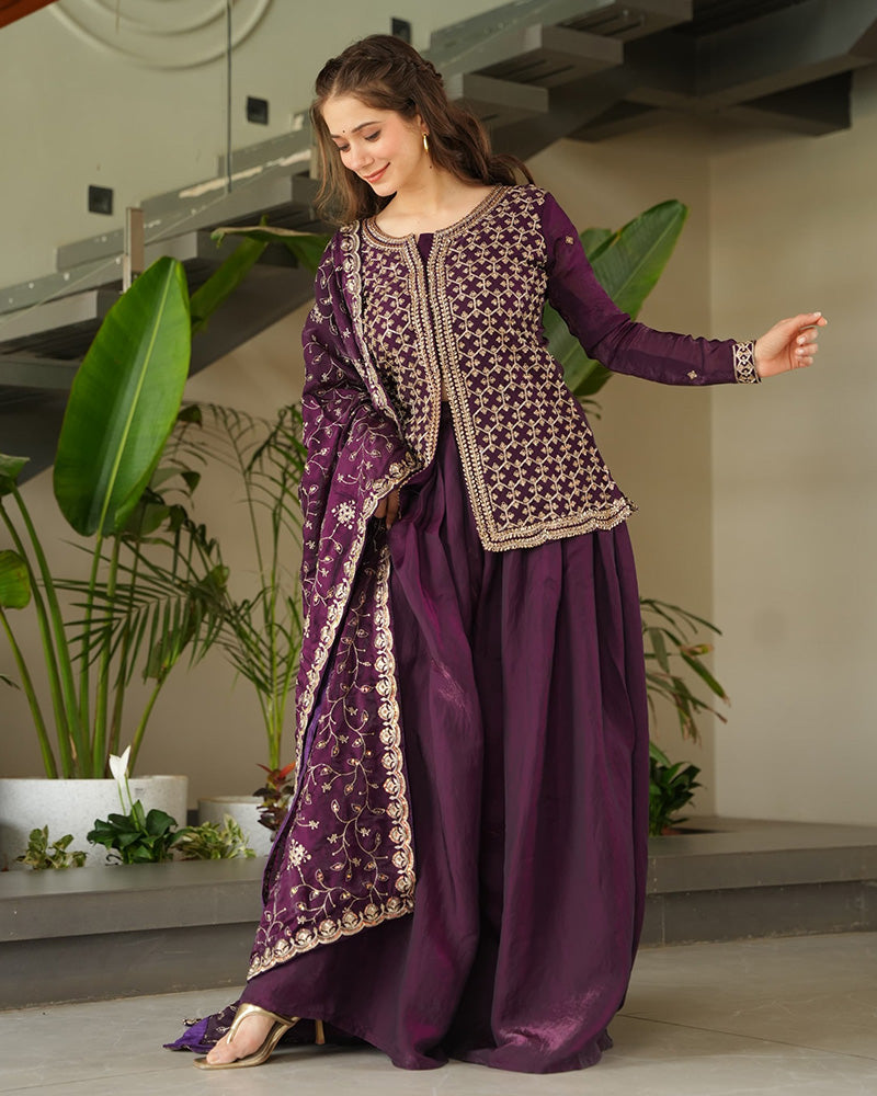 Designer Wine Color Fendi Sharara Suit