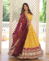 Yellow Color Pure Viscose Jacquard Lehenga Choli