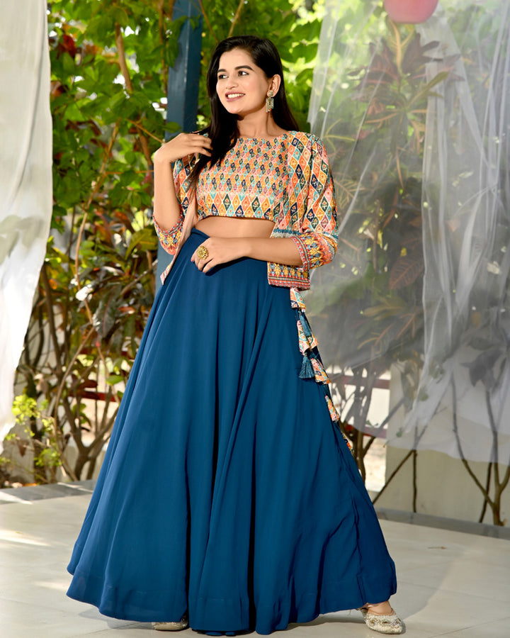 Navy Blue Color Designer Sequins Embroidery Ready to Wear Lehenga Choli