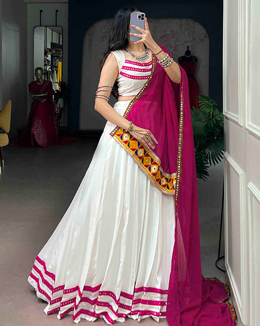 Traditional White Color Rayon Navratri Lehenga Set