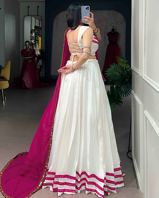 Traditional White Color Rayon Navratri Lehenga Set