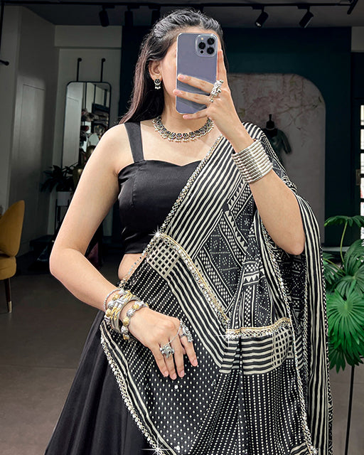Black Color Monga Silk Navratri Lehenga Choli