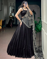 Black Color Monga Silk Navratri Lehenga Choli