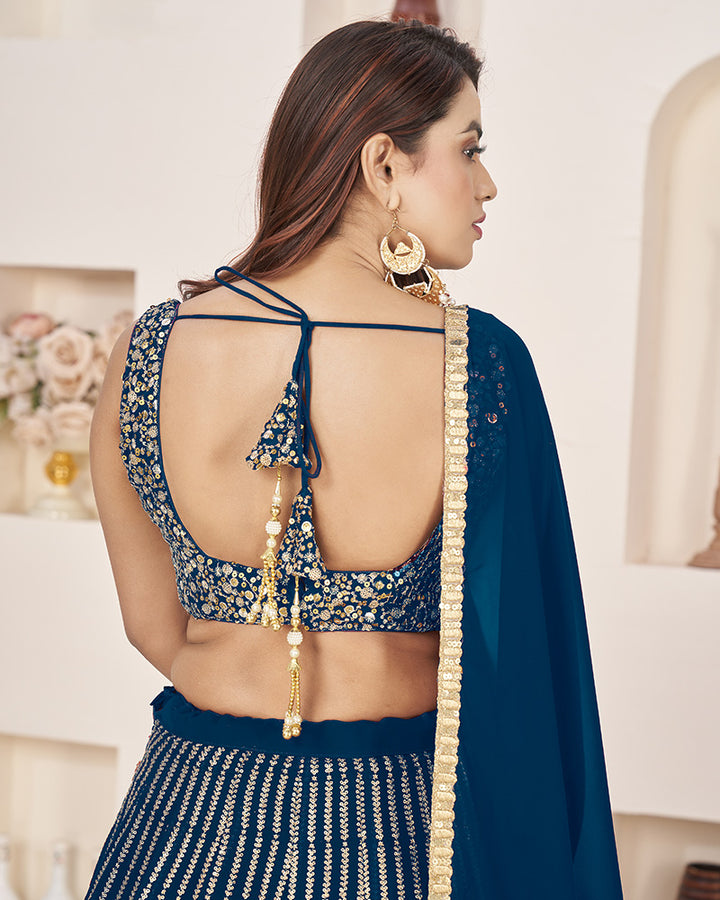 Blue Color Georgette Embroidered Semi Stitched Lehenga Choli