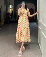 Cream Color Georgette Dot Printed Long Kurti