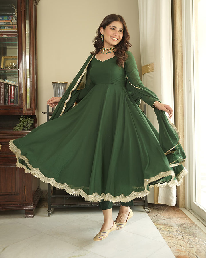 Green Color Georgette Three Piece Anarkali Suit