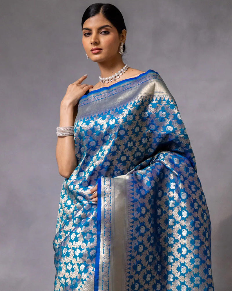 Firoji Color Banarasi Jacquard Soft Silk Saree