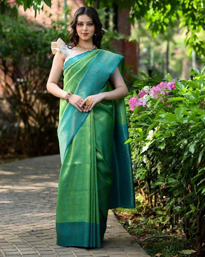 Parrot Green Color Heavy Pure Silk Saree
