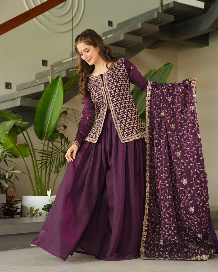 Designer Wine Color Fendi Sharara Suit