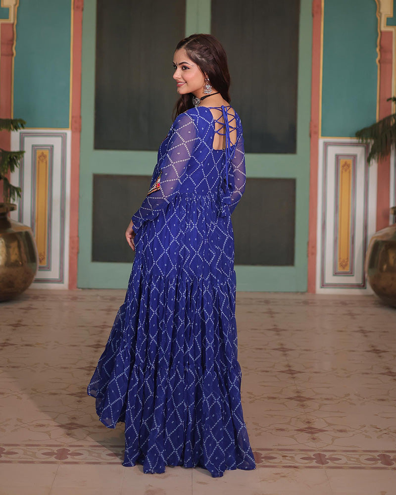 Blue Color Georgette Bandhej Print Navratri Gown