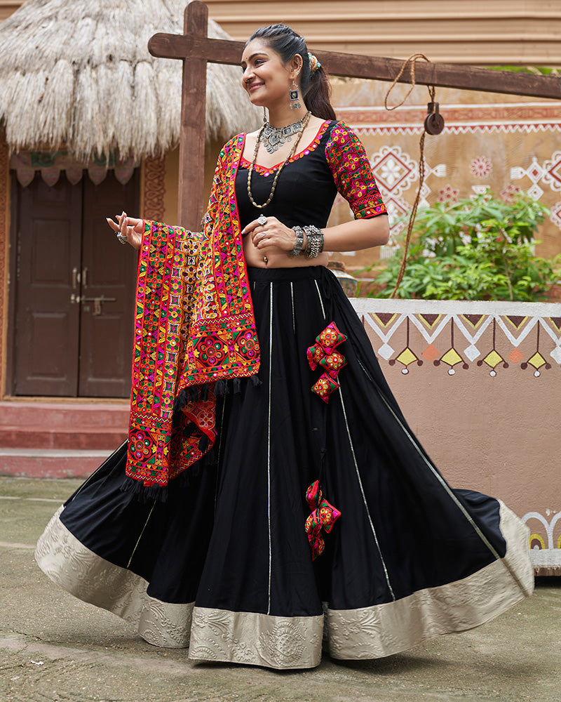 Black Color Viscose Rayon Navratri Lehenga Choli