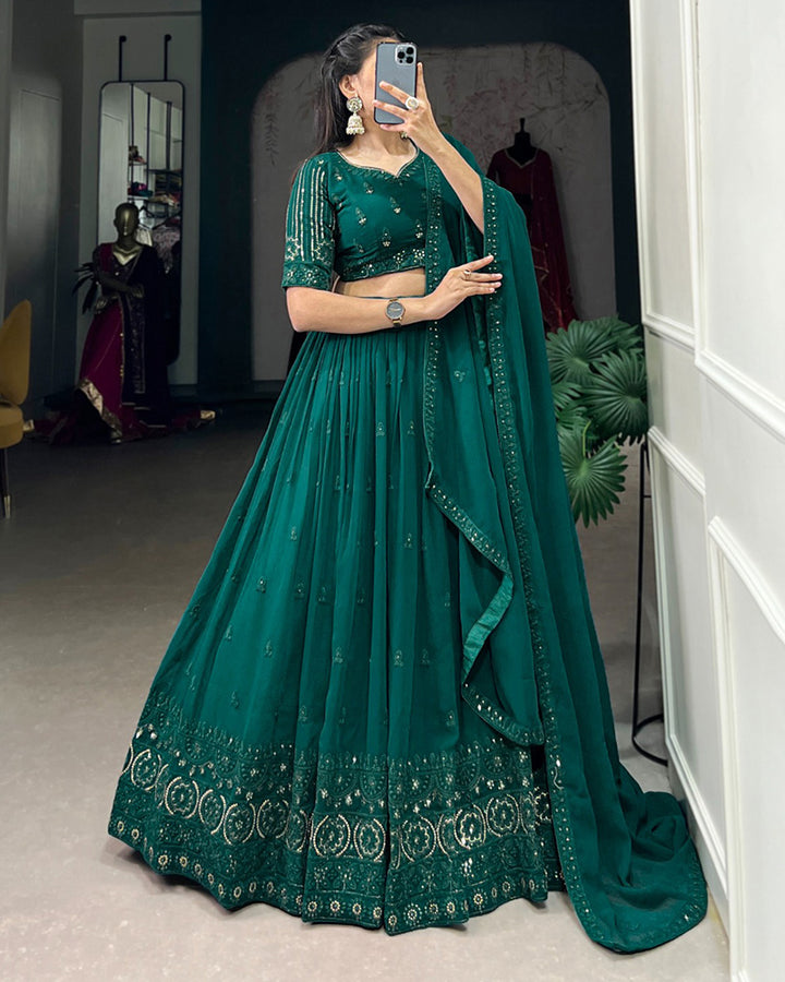 Bottle Green Color Georgette Thread Embroidered Lehenga Choli