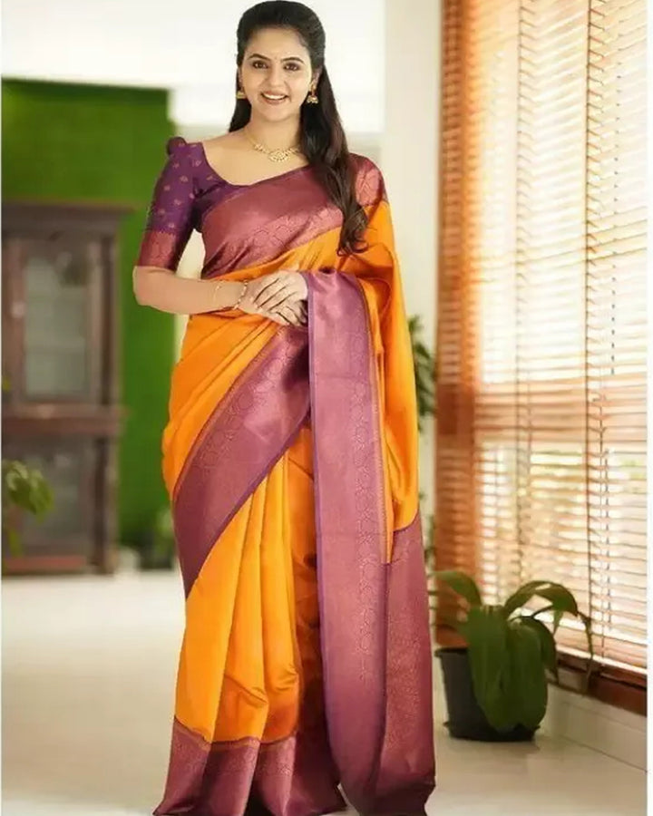 Mustard Color Banarasi Jacquard Soft Silk Saree