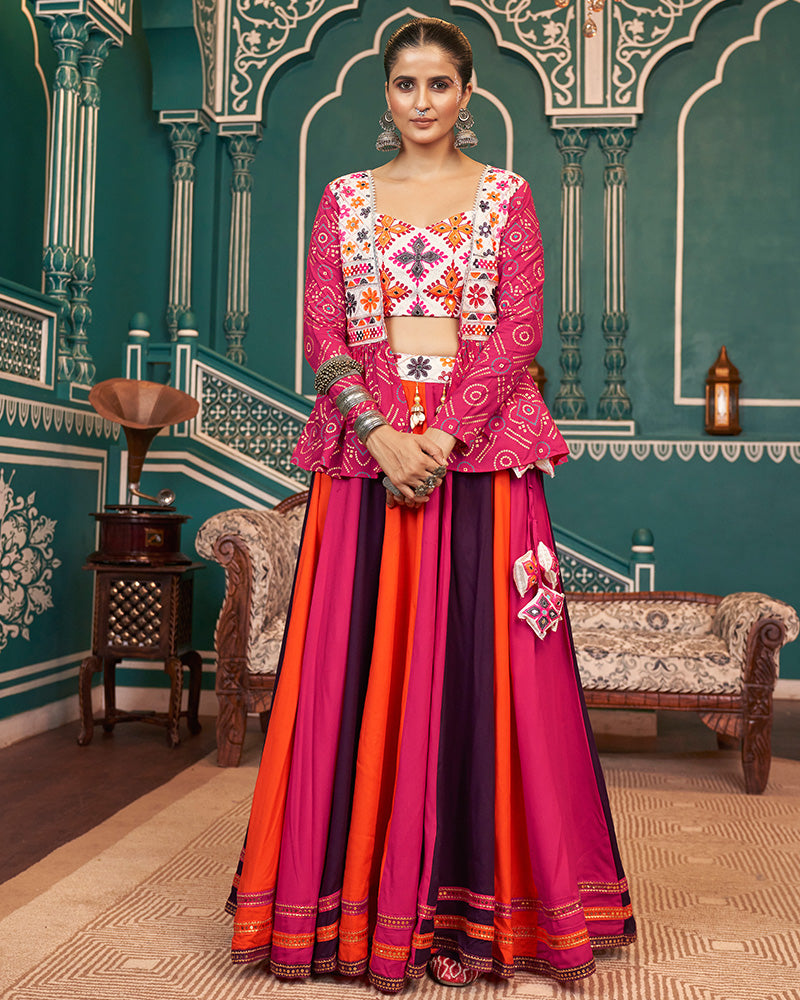 Multi Pink Color Viscose Rayon Navratri Lehenga Choli