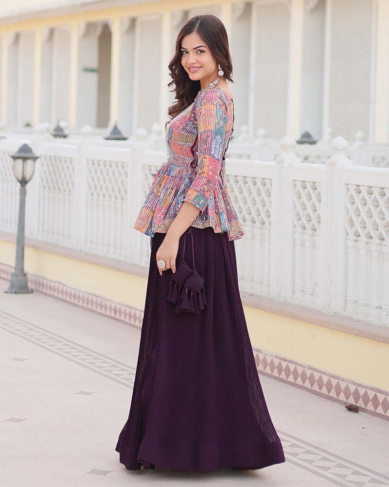 Wine Color Designer Ready To Wear Crop Top Lehenga Choli