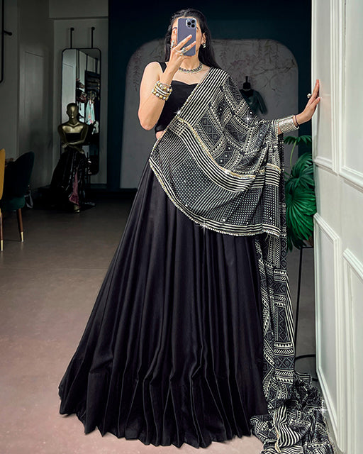 Black Color Monga Silk Navratri Lehenga Choli