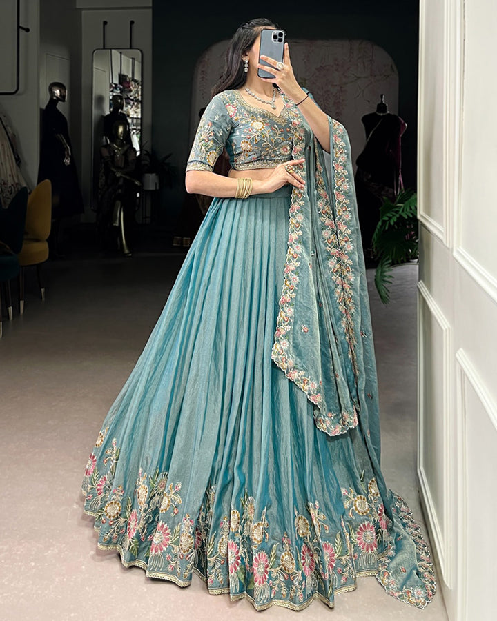Sky Blue Color Zari Shimmer Thread Embroidered Lehenga Choli