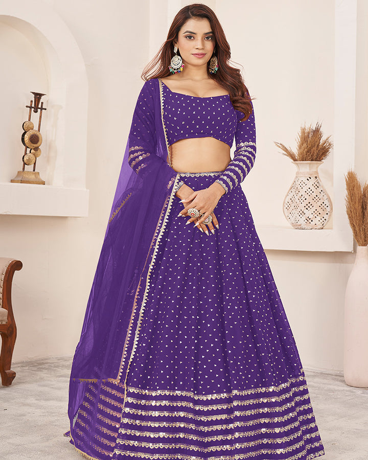 Violet Color Georgette Embroidered Lehenga Choli With Net Dupatta