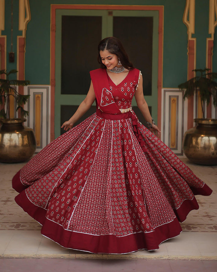 Maroon Color Rayon Kali Pattern Navratri Lehenga Choli