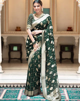 Green Color Banarasi All Over Jacquard Soft Silk Saree