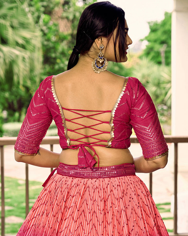 Pink Color Chinon Embroidered Lehenga Choli