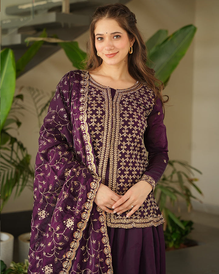 Designer Wine Color Fendi Sharara Suit
