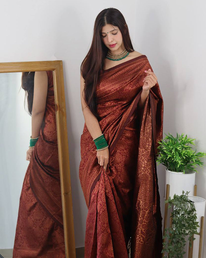 Maroon Color Banarasi Jacquard Soft Silk Saree