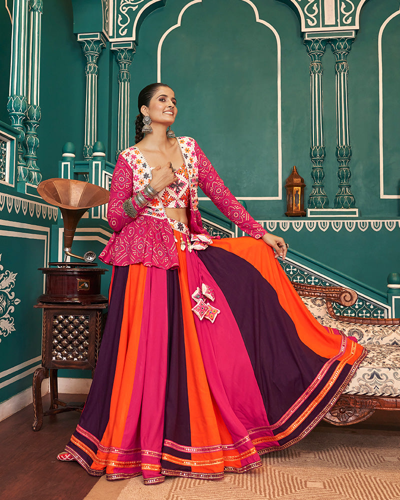 Multi Pink Color Viscose Rayon Navratri Lehenga Choli