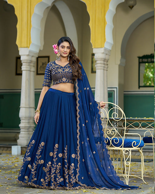Royal Blue Color Rangoli Silk Embroidered Lehenga Choli