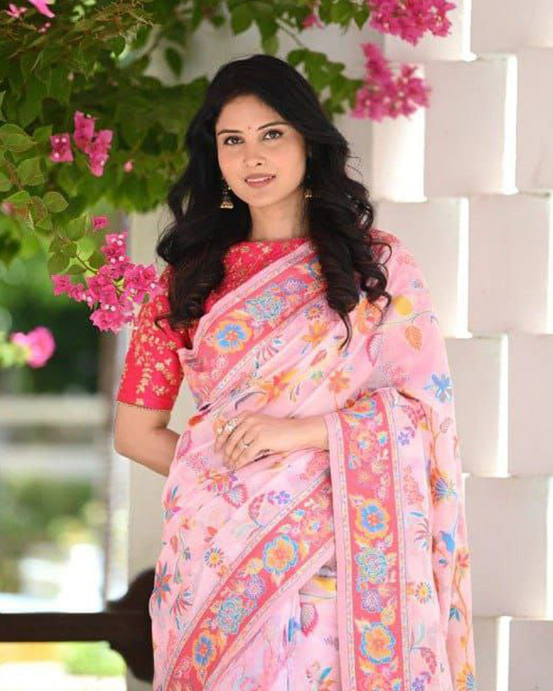 Baby Pink Colour Banarsi Soft Silk Saree