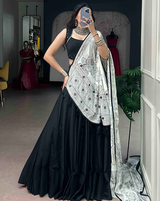 Black Color Chinon Silk Navratri Lehenga Choli