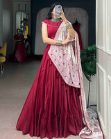 Red Color Chinon Silk Navratri Lehenga Choli