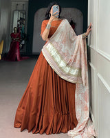 Rust Orange Color Chinon Silk Navratri Lehenga Choli