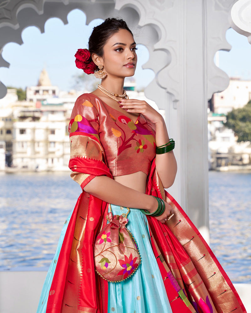 Sky Blue Color Jacquard silk Half Saree