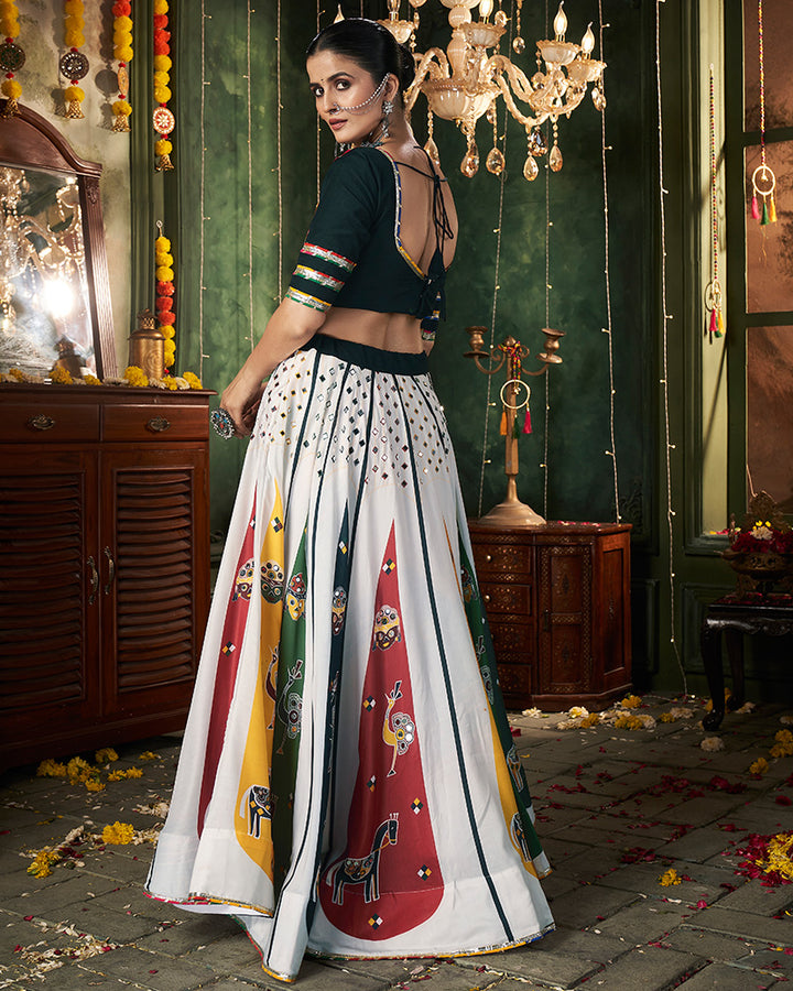 White Color Maslin Cotton Printed Navratri Lehenga Choli