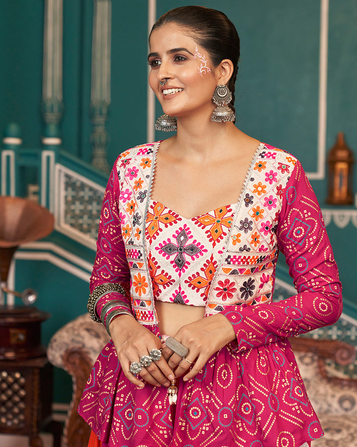 Multi Pink Color Viscose Rayon Navratri Lehenga Choli