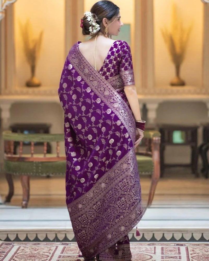 Purple Color Banarasi Jacquard With Zari Work Saree