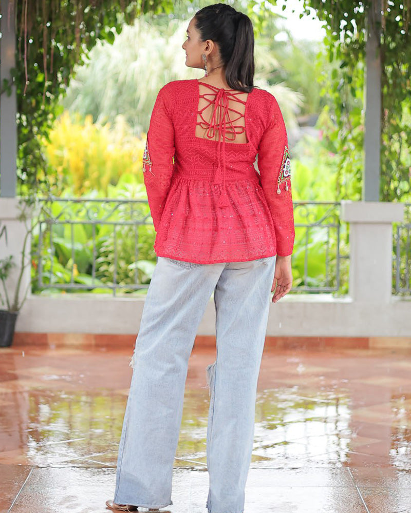 Pink Color Georgette Schiffli Work Navratri Kediya