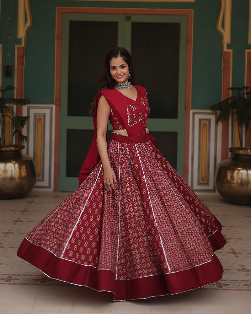 Maroon Color Rayon Kali Pattern Navratri Lehenga Choli