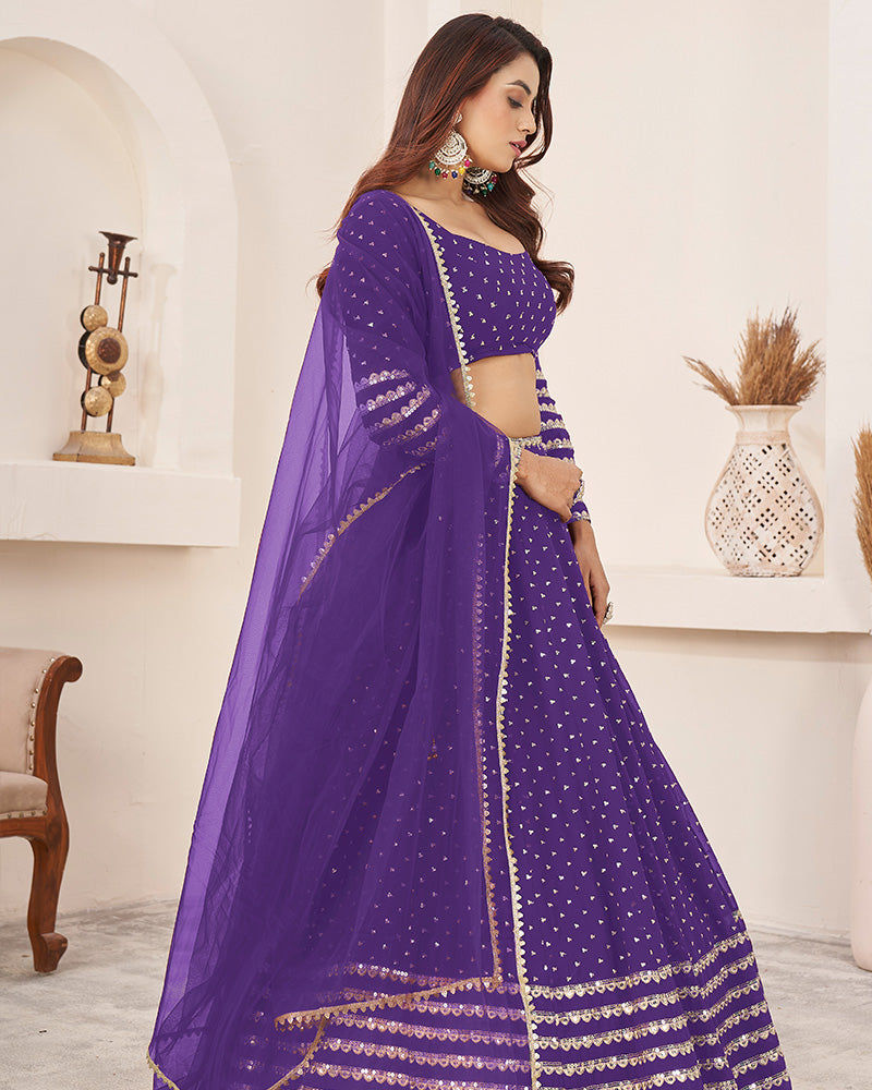 Violet Color Georgette Embroidered Lehenga Choli With Net Dupatta