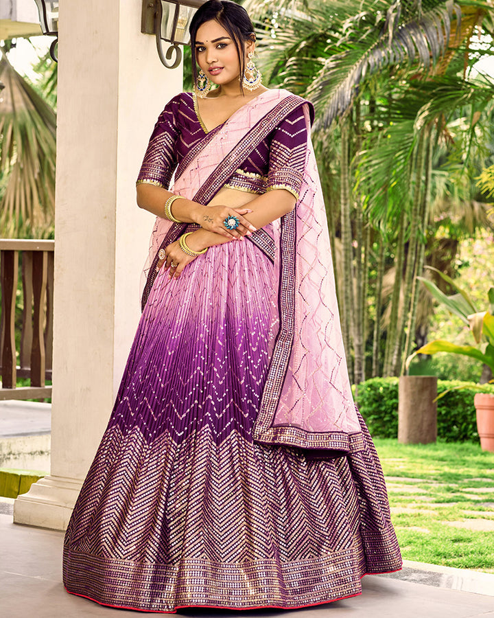 Purple Color Chinon Embroidered Lehenga Choli