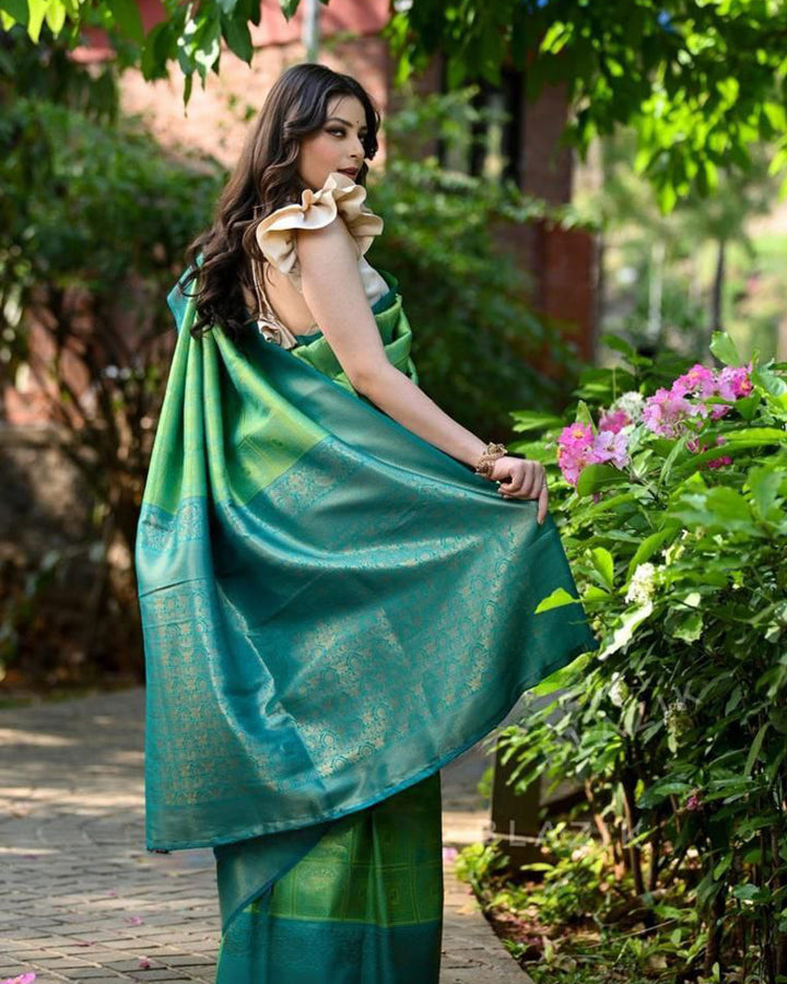 Parrot Green Color Heavy Pure Silk Saree