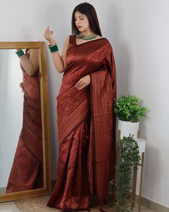 Maroon Color Banarasi Jacquard Soft Silk Saree