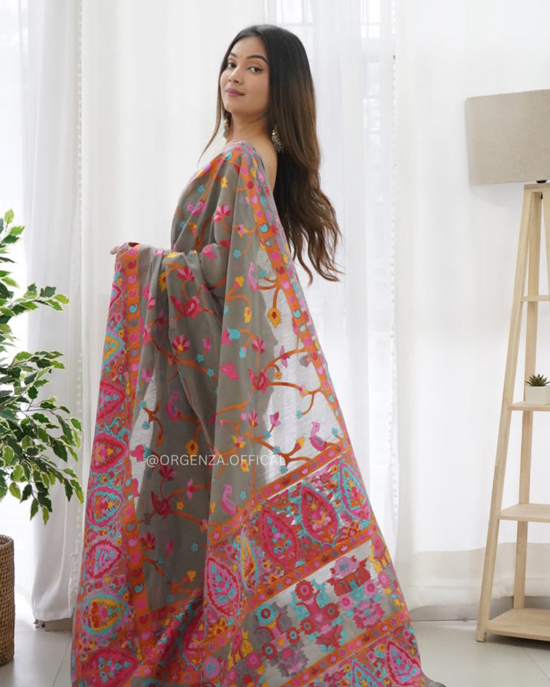 Beautiful Grey Colour Banarsi Soft Silk Saree