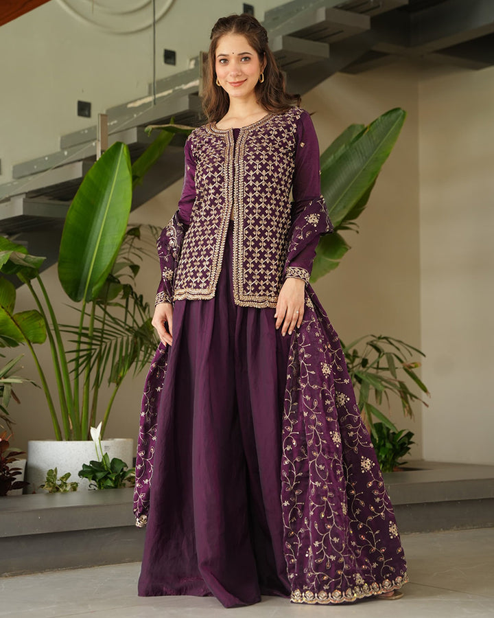 Designer Wine Color Fendi Sharara Suit